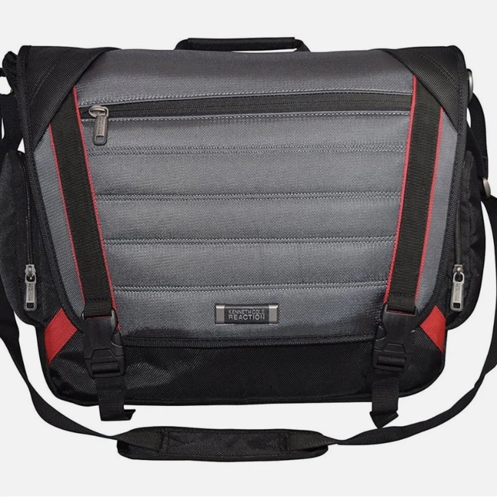 Kenneth Cole Nylon Laptop Messenger Bag/ Black-Grey